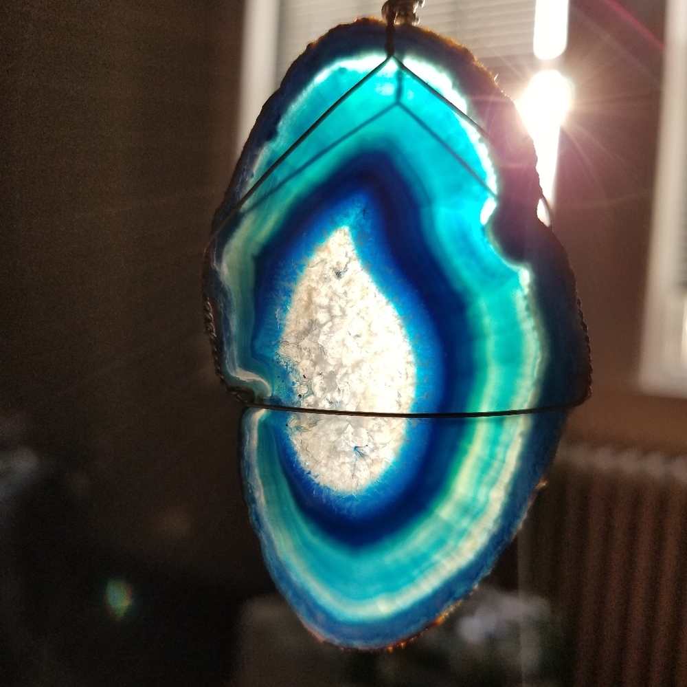 Agate slice suncatcher geode window sun catcher ornament blue beads stone
